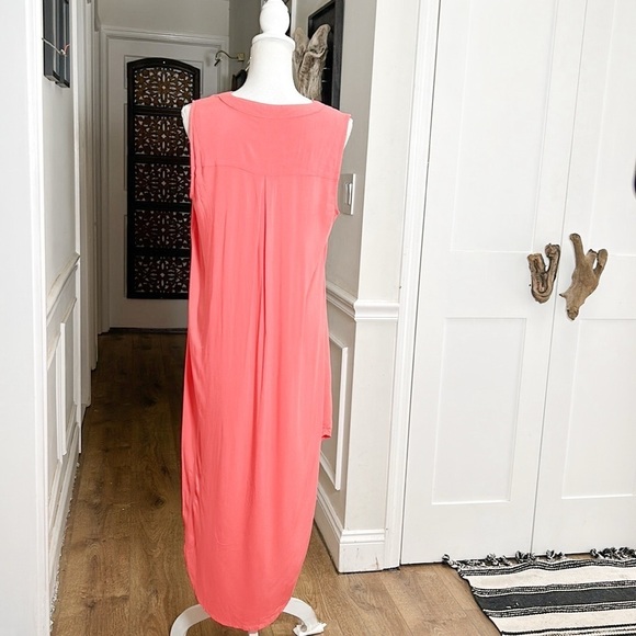 Cupio Womens Vibrant Magenta Poppy Pink Sleeveless Scoop Hem V Neck Midi Dress L - Picture 2 of 8